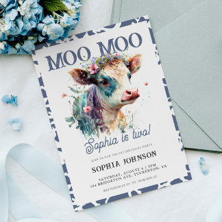 Moo Moo Koe Print Boerderij Girl 2e Verjaardag Kaart