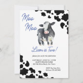 Moo moo koe zwarte en blauwe koe verjaardag kaart (Voorkant)