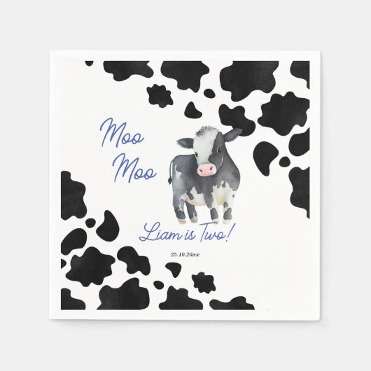 Moo moo koe zwarte en blauwe koe verjaardag servet (Voorkant)