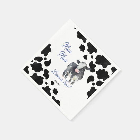 Moo moo koe zwarte en blauwe koe verjaardag servet (Hoek)