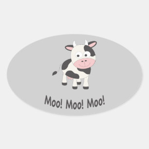 Moo Moo Moo Cute Cartoon Koe Ovale Sticker