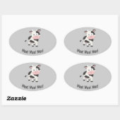 Moo Moo Moo Cute Cartoon Koe Ovale Sticker (Vel)