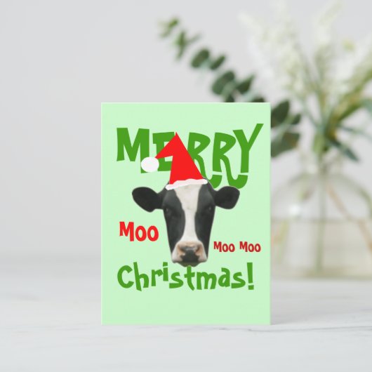 Moo Moo Moo Vrolijk Kerstfeest Koe Briefkaart (Staand voorkant)