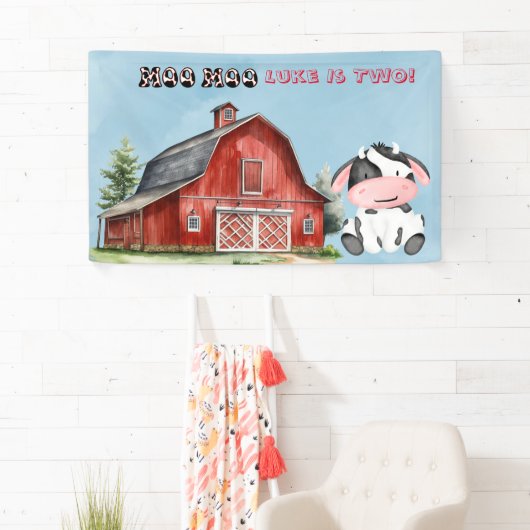 Moo Moo Naam is Twee Jongen Verjaardagsfeest Spandoek (Insitu)