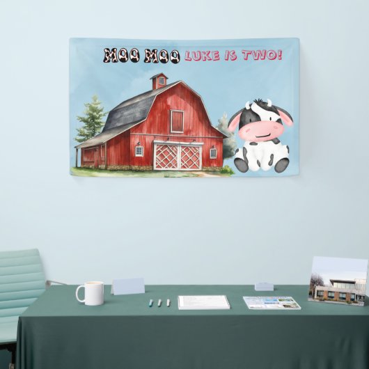 Moo Moo Naam is Twee Jongen Verjaardagsfeest Spandoek (Beurs)