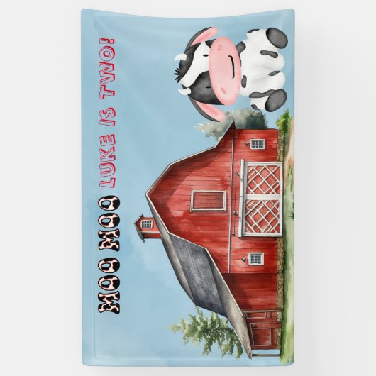Moo Moo Naam is Twee Jongen Verjaardagsfeest Spandoek (Verticaal)