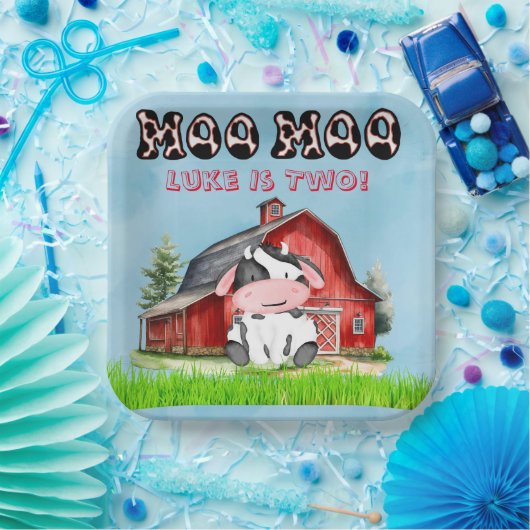 Moo Moo naam is twee kinderen verjaardagsfeest Papieren Bordje (Feest)