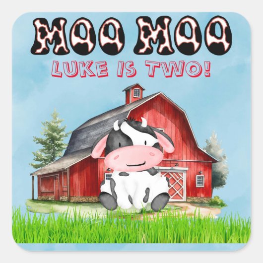 Moo Moo naam is twee kinderen verjaardagsfeest Vierkante Sticker (Voorkant)