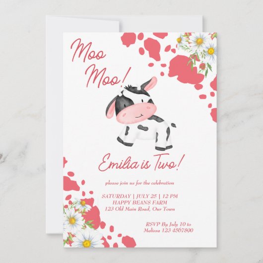Moo moo roze patroon schattige feestdag koe kaart (Voorkant)
