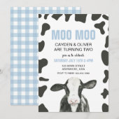Moo Moo we are turning TWO Plaid Birthday Kaart (Voorkant / Achterkant)