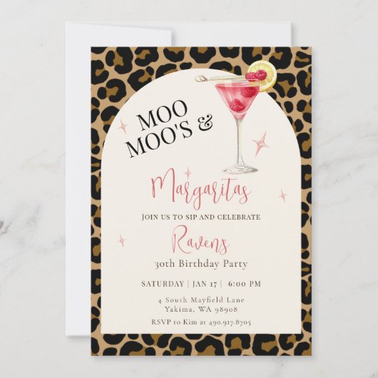 Moo Moos And Margaritas Birthday Party Kaart (Voorkant)
