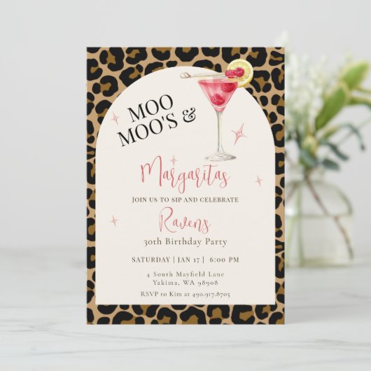 Moo Moos And Margaritas Birthday Party Kaart (Staand voorkant)