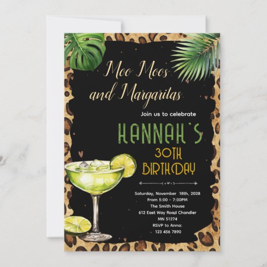 Moo Moos and Margaritas party Invitation Kaart (Voorkant)