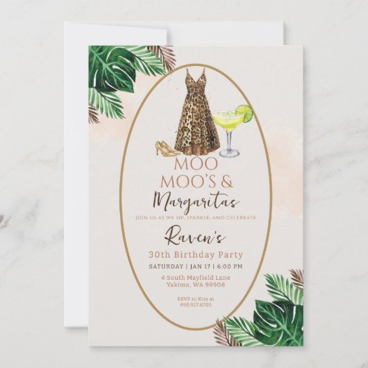 Moo Moo's & Margaritas Birthday Kaart (Voorkant)