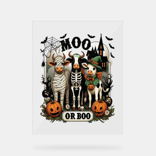 Moo of Boo Halloween Koe Acryl Bord (Voorkant)