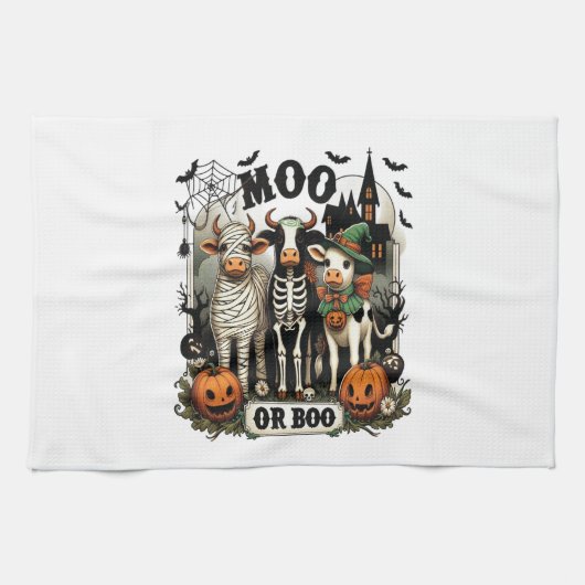 Moo of Boo Halloween Koe Theedoek (Horizontaal)