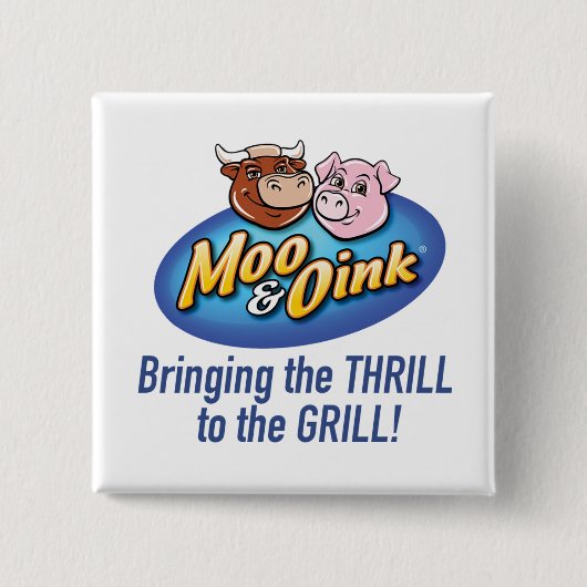 Moo & Oink "Gril Thrill" Knop Vierkante Button 5,1 Cm (Voorkant)