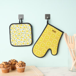 Moo ontwerp met citroen ovenwant & pannenlap set