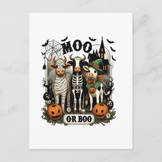 Moo or Boo Halloween Koe Briefkaart (Voorkant)