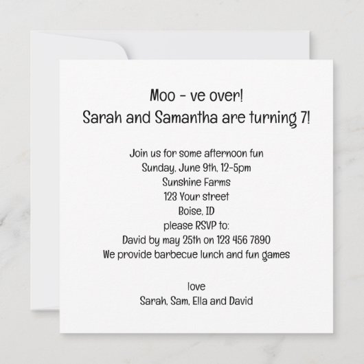 Moo - over! Koe verjaardag, boerderij verjaardagsu Kaart (Achterkant)