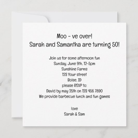 Moo - over! Koe verjaardag, boerderij verjaardagsu Kaart (Achterkant)