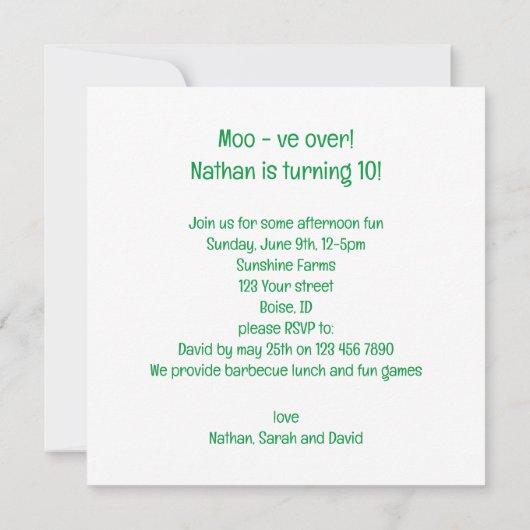Moo - over! Koe verjaardag, boerderij verjaardagsu Kaart (Achterkant)