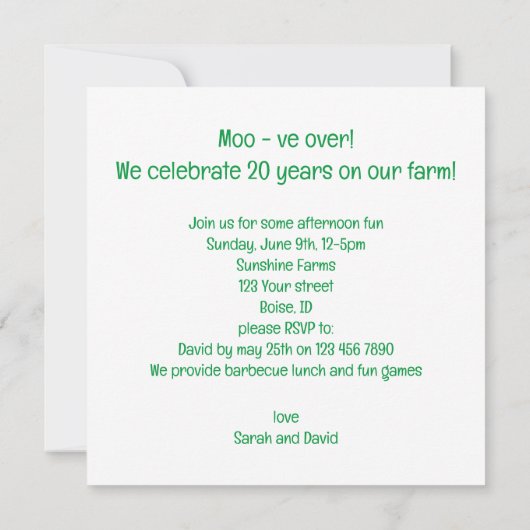 Moo - over! Koe verjaardag, boerderij verjaardagsu Kaart (Achterkant)