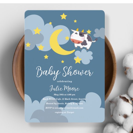 Moo Over The Moon Baby shower Kaart