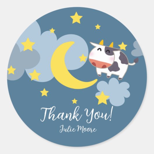 Moo Over the Moon Baby shower Ronde Sticker (Voorkant)
