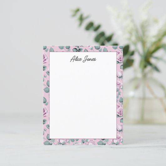 Moo Papier met Lavendel Bloemmotief en Script Lett (Staand voorkant)