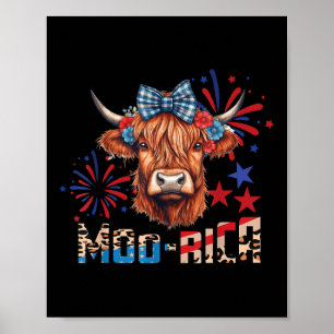 Moo-rica Highland Cow 4 juli Memorial Day Poster
