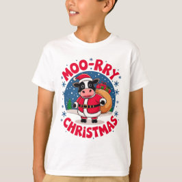 Moo-rry Christmas Funny Cow Santa Christmas T-shirt