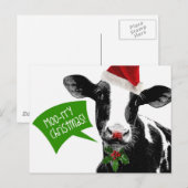 Moo rry Kerstmis! Funny Holiday Koe in Santa Hat Feestdagenkaart (Voorkant / Achterkant)