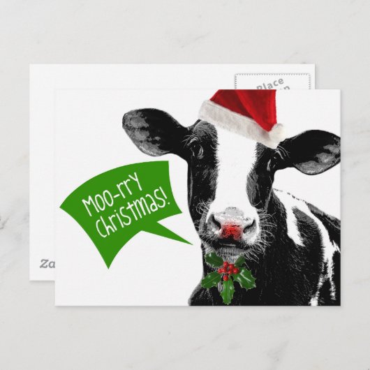 Moo rry Kerstmis! Funny Holiday Koe in Santa Hat Feestdagenkaart (Voorkant / Achterkant)