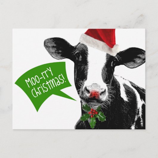 Moo rry Kerstmis! Funny Holiday Koe in Santa Hat Feestdagenkaart (Voorkant)
