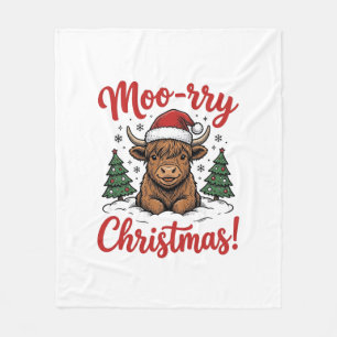Moo-rry Kerstmis Hoogland Koe Vintage Shirt Ontwer Fleece Deken