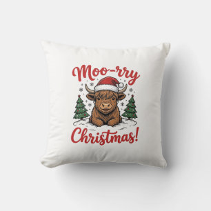 Moo-rry Kerstmis Hoogland Koe Vintage Shirt Ontwer Kussen