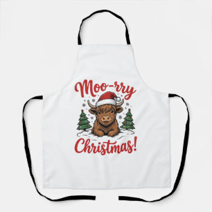 Moo-rry Kerstmis Hoogland Koe Vintage Shirt Ontwer Schort