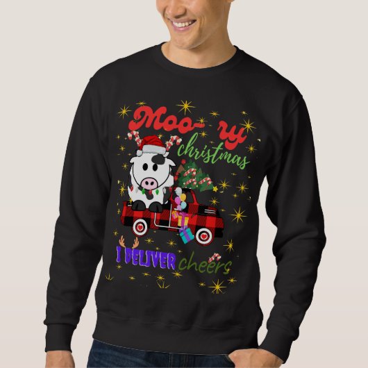 Moo-ry Christmas Cow in Plaid Truck Holiday design Trui (Voorkant)