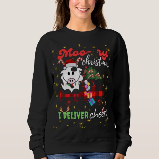 Moo-ry Christmas Cow in Plaid Truck Holiday design Trui (Voorkant)