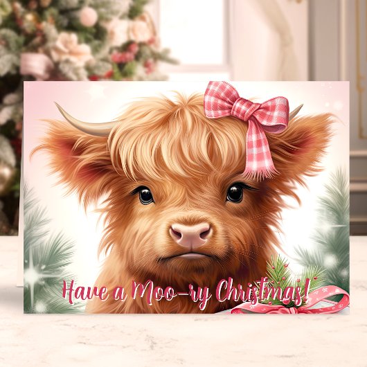 Moo-ry Christmas Highland Koe Feestdagen Kaart