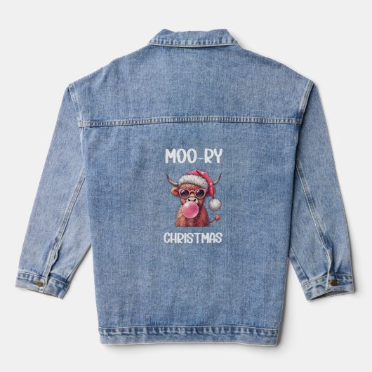 Moo-ry Christmas Schotse Hoogland Koe Denim Jacket (Achterkant)