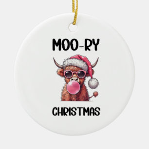 Moo-ry Christmas Schotse Hoogland Koe Keramisch Ornament