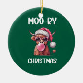 Moo-ry Christmas Schotse Hoogland Koe Keramisch Ornament (Voorkant)