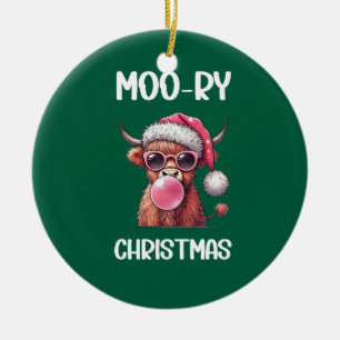 Moo-ry Christmas Schotse Hoogland Koe Keramisch Ornament