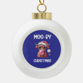 Moo-ry Christmas Schotse Hoogland Koe Keramische Bal Ornament
