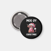 Moo-ry Christmas Schotse Hoogland Koe Magneet (Voorkant / Achterkant)