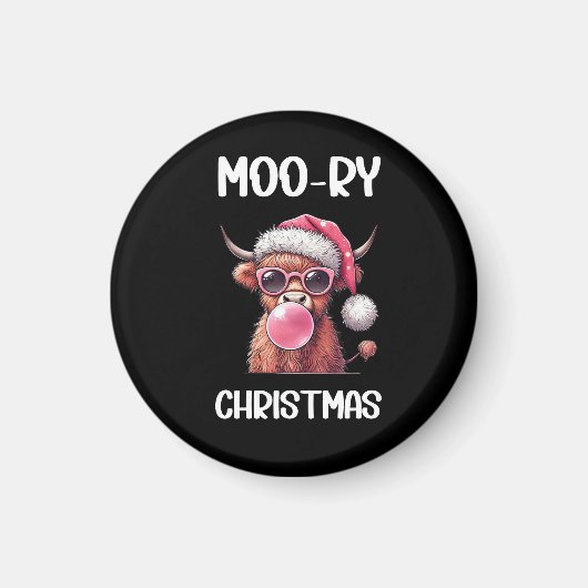 Moo-ry Christmas Schotse Hoogland Koe Magneet (Voorkant)