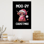 Moo-ry Christmas Schotse Hoogland Koe Poster (Keuken)
