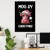 Moo-ry Christmas Schotse Hoogland Koe Poster (Thuiskantoor)